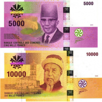 (000977) ** PNew (PN18d, PN19d) Comoros - 5000 & 10.000 Francs (2025) (2 Notes)