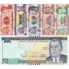 (016) ** PNew (PN96f,97e,98f,99f,100f,104c) Honduras - 1,2,5,10,20 & 50 Lempiras (2022/2024) (6 Notes)