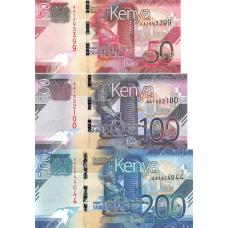 P52-P54 Kenya - 50-200 Shillings Year 2019 (3 Notes)