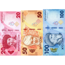 (322) ** PNew (PN34,PN35,PN36) Kyrgyzstan - 20,50,100 Som Year 2023 (3 Notes)