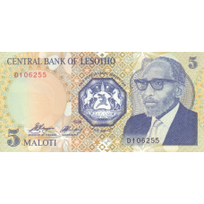 P10 Lesotho - 5 Maloti Year 1989 P10 Lesotho - 5 Maloti Year 1989