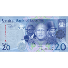 P22a Lesotho - 20 Maloti Year 2010