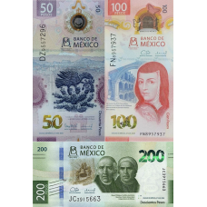 (118) ** PNew (PN138,139,140) Mexico - 50,100 & 200 Pesos (2024 Comm) (3 Notes)