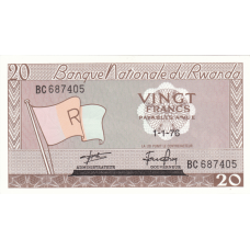 P 6e Rwanda 20 Francs Year 1976