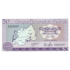 P 7c Rwanda 50 Francs Year 1976