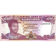P25a Swaziland (Eswatini) - 20 Emalangeni Year ND (1995) P25a Swaziland (Eswatini) - 20 Emalangeni Year ND (1995)