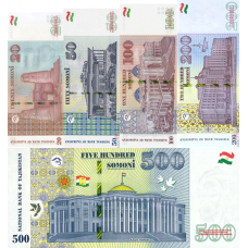 (055) (**PNew) (PN25f,26f,28c,21f,22d) Tajikistan - 20,50,100,200,500 Somoni (2022-2025) (5 Notes)