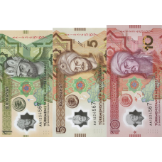 (000972) ** PNew (PN48,49,50) Turkmenistan - 1,5 & 10 Manat (2025-Comm.) (3 Notes)