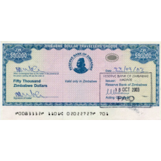P19 Zimbabwe - 50.000 Dollars Year ND (2003) (With Stamps)